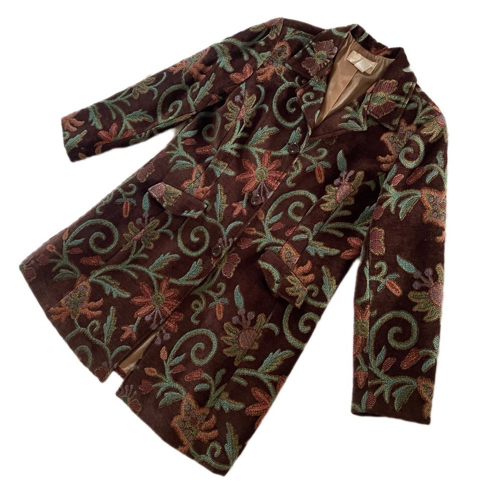 Monroe and Main (M&M) Embroidered Floral Coat | Size 14 | Boho Vintage-Inspired